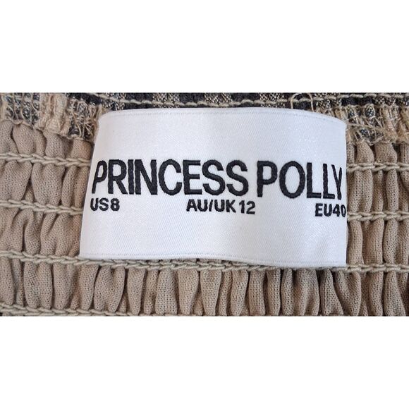 Princess polly womens size 8 long maxi dress gingham plaid brown square neck - Picture 6 of 9